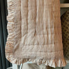 Indian Hand Block Print Cotton Quilt - Pale Terracotta/Brown Floral/Stripe Ruffle - RhoolQuiltRhoolIndian Hand Block Print Cotton Quilt - Pale Terracotta/Brown Floral/Stripe Ruffle