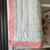 Indian Hand Block Print Cotton Quilt - Pink Flower/Blue Stripe - RhoolQuiltRhoolIndian Hand Block Print Cotton Quilt - Pink Flower/Blue Stripe