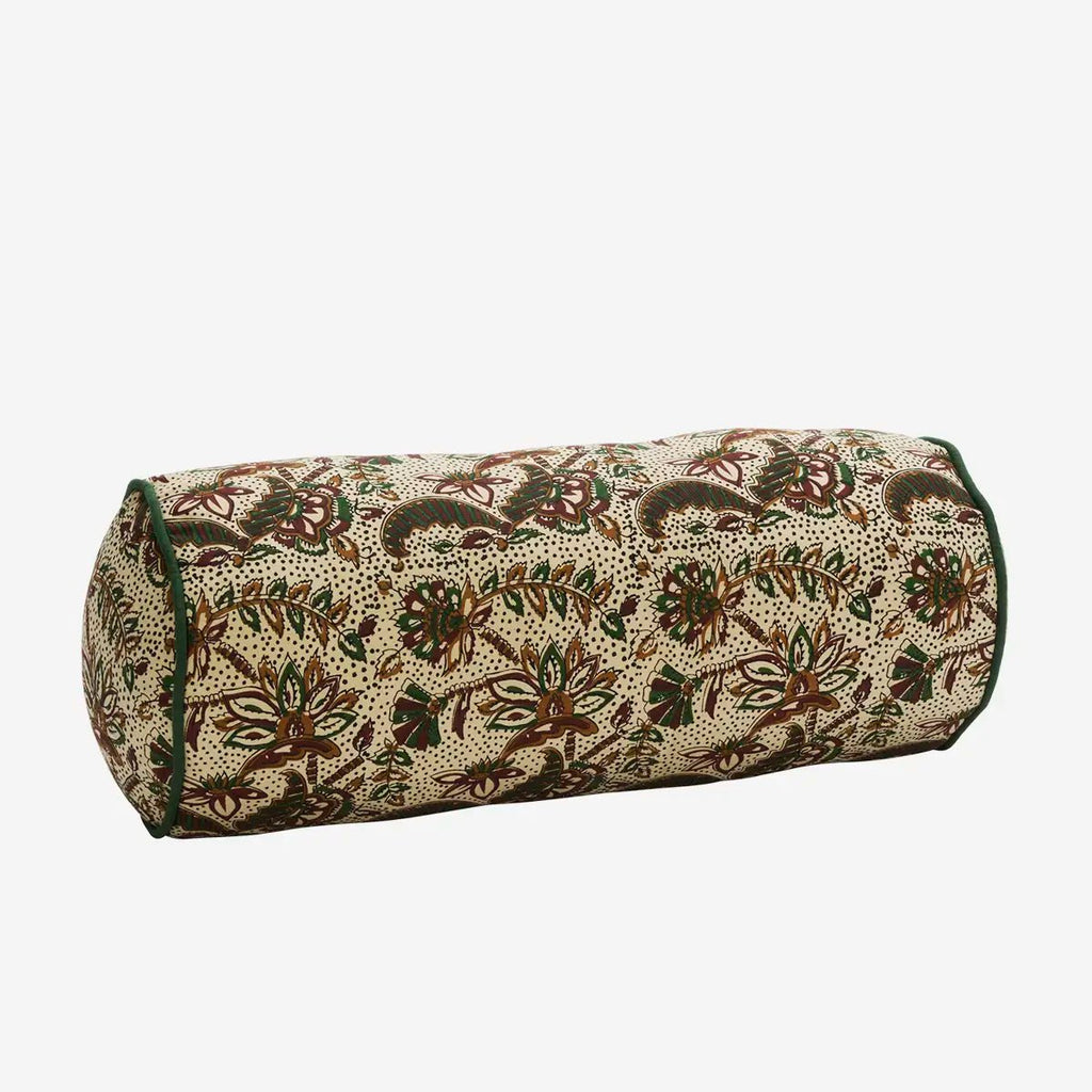 Madam Stoltz - Bolster Cushion - Off white, green, chestnut, mustard - RhoolCushionMadam StoltzMadam Stoltz - Bolster Cushion - Off white, green, chestnut, mustard