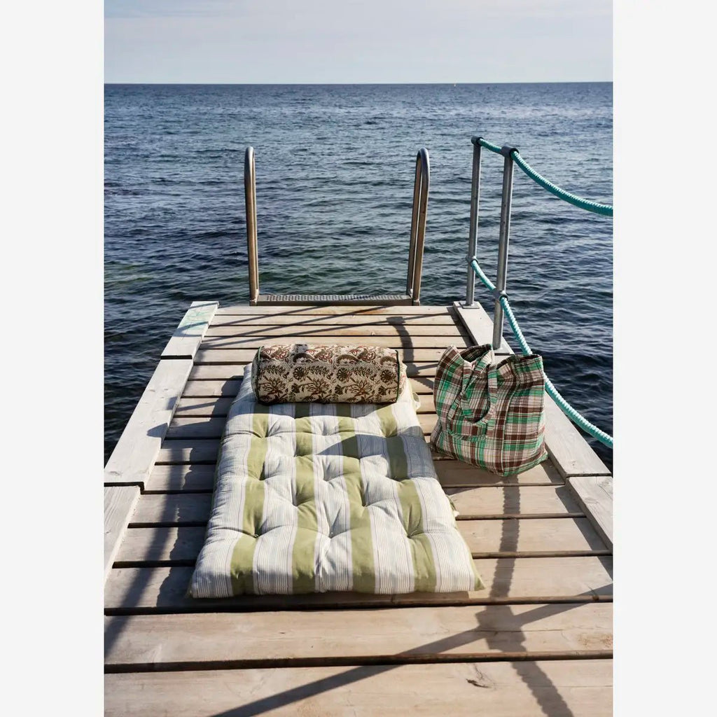 Madam Stoltz - Bolster Cushion - Off white, green, chestnut, mustard - RhoolCushionMadam StoltzMadam Stoltz - Bolster Cushion - Off white, green, chestnut, mustard