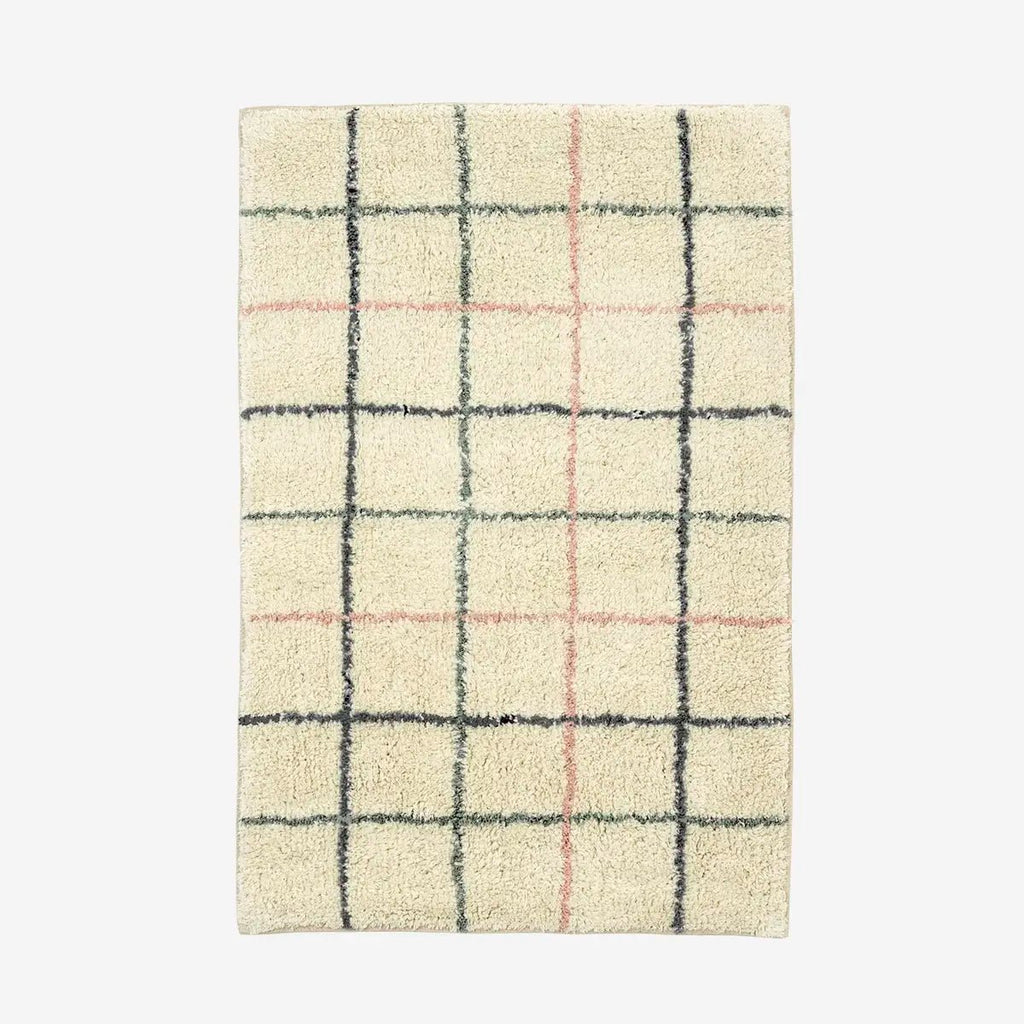 Madam Stoltz Checked Tufted Bath Mat - Off white, pink, light blue, grey - RhoolBath MattMadam StoltzMadam Stoltz Checked Tufted Bath Mat - Off white, pink, light blue, grey