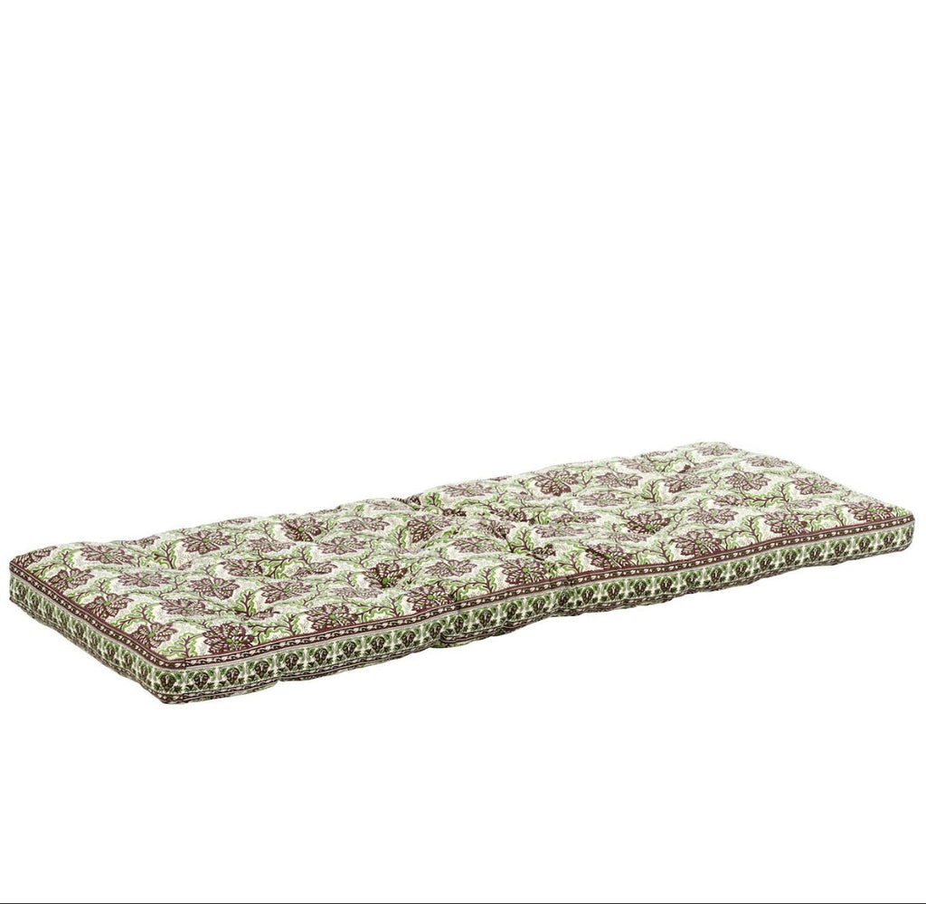 Madam Stoltz - Cotton Bench Cushion - Off white, brown, green - 125cm x 45cm - RhoolMattressMadam StoltzMadam Stoltz - Cotton Bench Cushion - Off white, brown, green - 125cm x 45cm