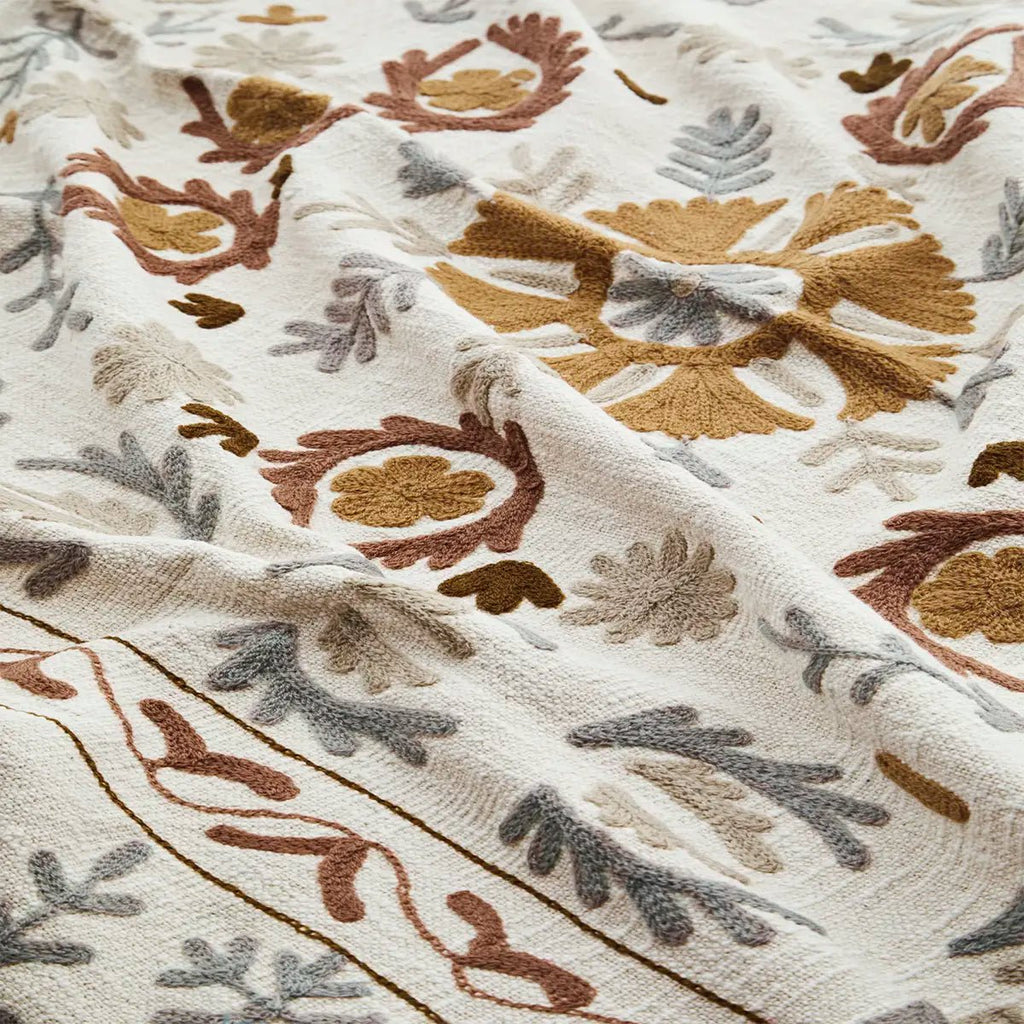 Madam Stoltz Embroidered Suzani Cotton Throw - Brown - RhoolThrowMadam StoltzMadam Stoltz Embroidered Suzani Cotton Throw - Brown