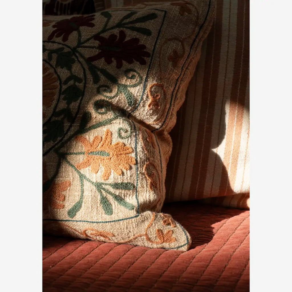 Madam Stoltz Embroidered Suzani Cushion Cover - Peach - RhoolCushionMadam StoltzMadam Stoltz Embroidered Suzani Cushion Cover - Peach