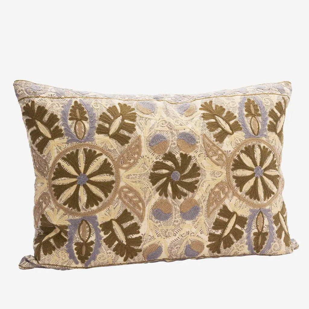 Madam Stoltz Embroidered Suzani Rectangular Cushion Cover - Green/Blue - RhoolCushionMadam StoltzMadam Stoltz Embroidered Suzani Rectangular Cushion Cover - Green/Blue