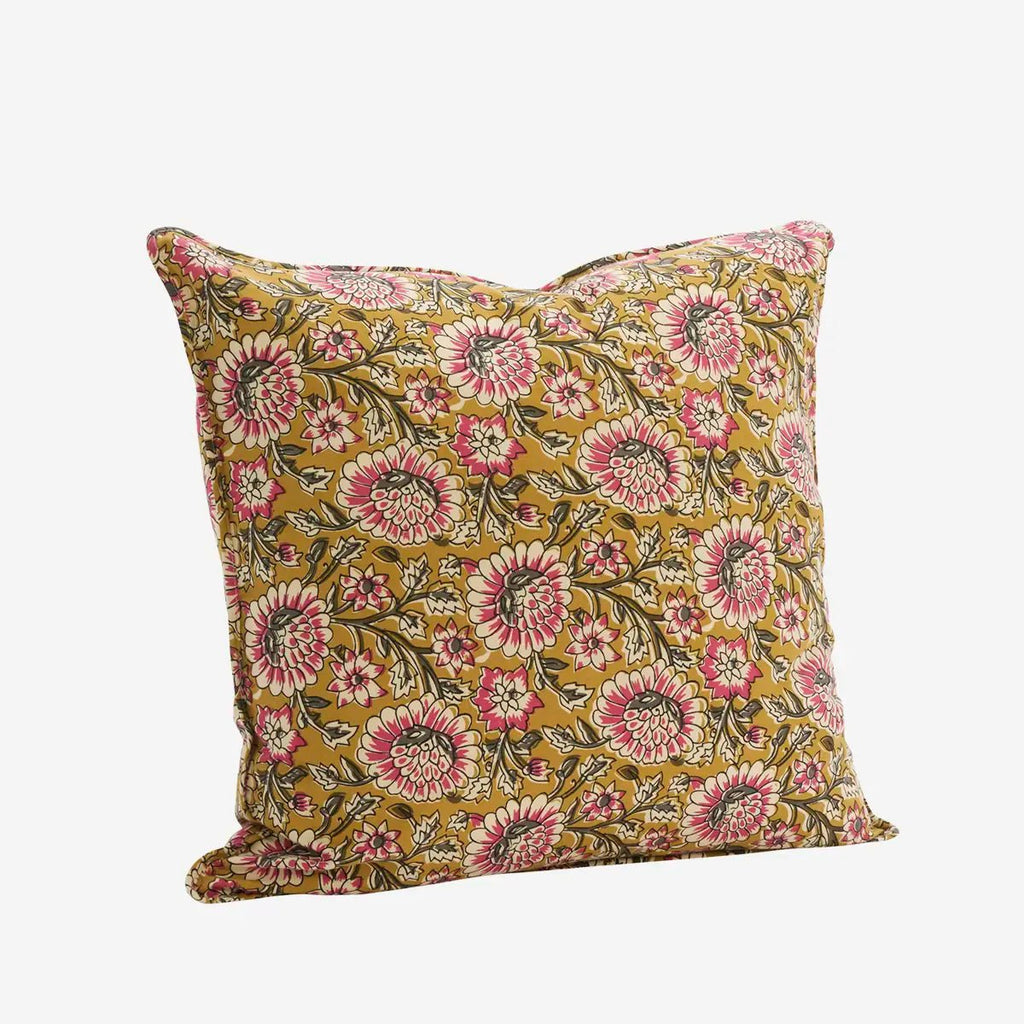 Madam Stoltz Patterned Cotton Cushion Cover - Mustard, Grey, Raspberry - RhoolCushionMadam StoltzMadam Stoltz Patterned Cotton Cushion Cover - Mustard, Grey, Raspberry