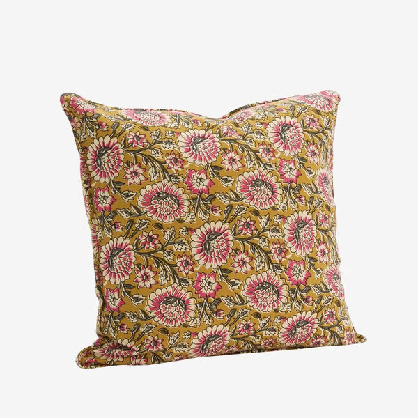 Madam Stoltz Patterned Cotton Cushion Cover - Mustard, Grey, Raspberry - RhoolCushionMadam StoltzMadam Stoltz Patterned Cotton Cushion Cover - Mustard, Grey, Raspberry