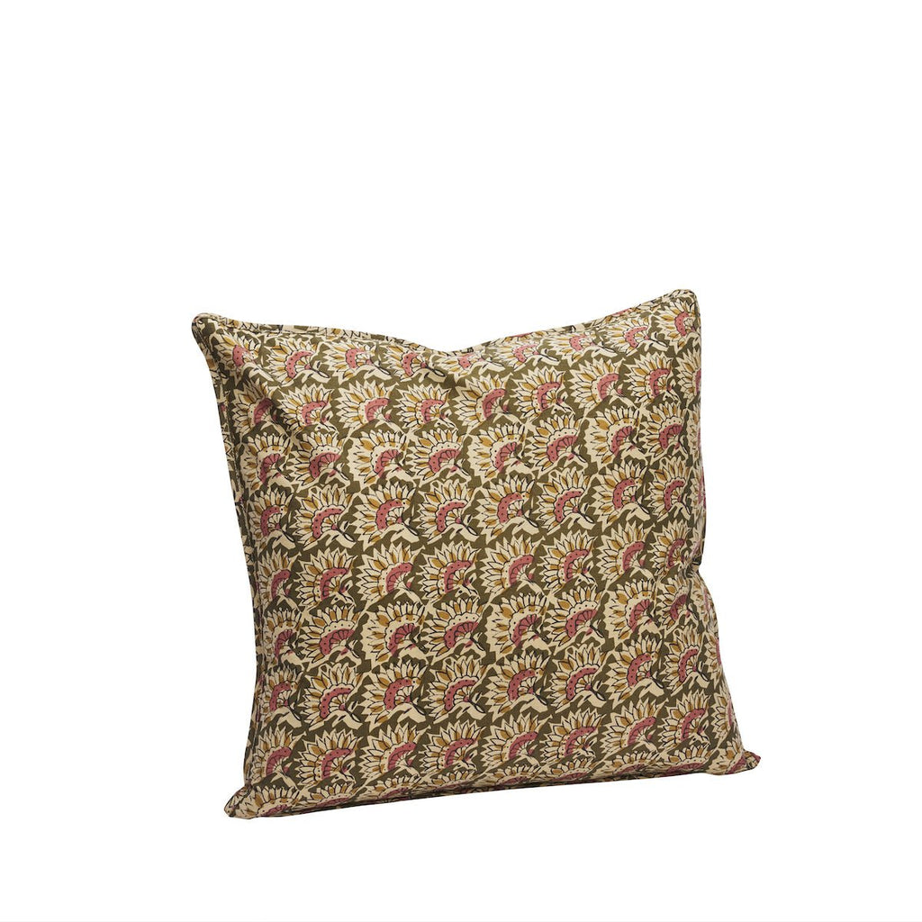 Madam Stoltz Patterned Cotton Cushion Cover - Olive, sand, old rose, mustard - RhoolCushionMadam StoltzMadam Stoltz Patterned Cotton Cushion Cover - Olive, sand, old rose, mustard