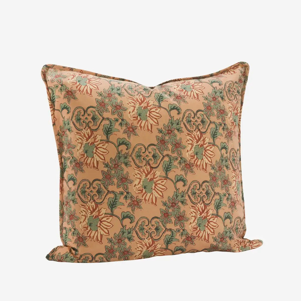 Madam Stoltz Patterned Cotton Cushion Cover - Peach, sea green, brown, sand - RhoolCushionMadam StoltzMadam Stoltz Patterned Cotton Cushion Cover - Peach, sea green, brown, sand
