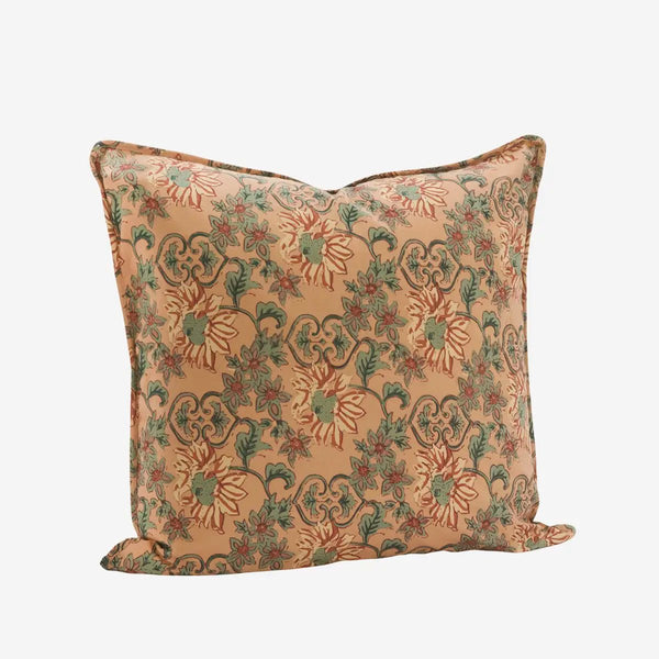 Madam Stoltz Patterned Cotton Cushion Cover - Peach, sea green, brown, sand - RhoolCushionMadam StoltzMadam Stoltz Patterned Cotton Cushion Cover - Peach, sea green, brown, sand
