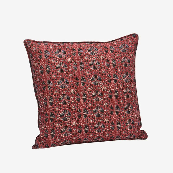 Madam Stoltz Patterned Cotton Cushion Cover - Syrah, black, charcoal, beige - RhoolCushionMadam StoltzMadam Stoltz Patterned Cotton Cushion Cover - Syrah, black, charcoal, beige
