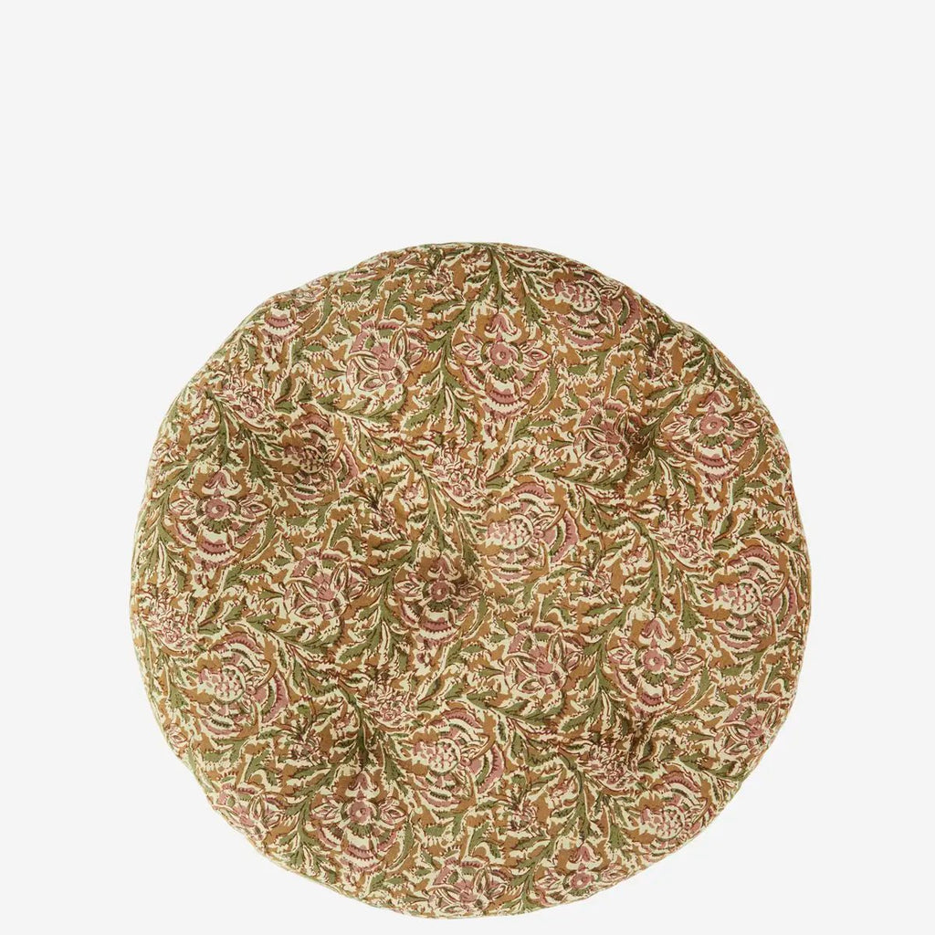 Madam Stoltz - Round Chair Seat Cushion Pad - Honey, rose, green, off white - RhoolChair & Sofa CushionsMadam StoltzMadam Stoltz - Round Chair Seat Cushion Pad - Honey, rose, green, off white