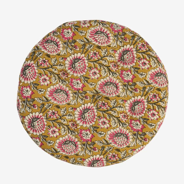 Madam Stoltz - Round Chair Seat Cushion Pad - Mustard, off white, grey, raspberry - RhoolChair & Sofa CushionsMadam StoltzMadam Stoltz - Round Chair Seat Cushion Pad - Mustard, off white, grey, raspberry