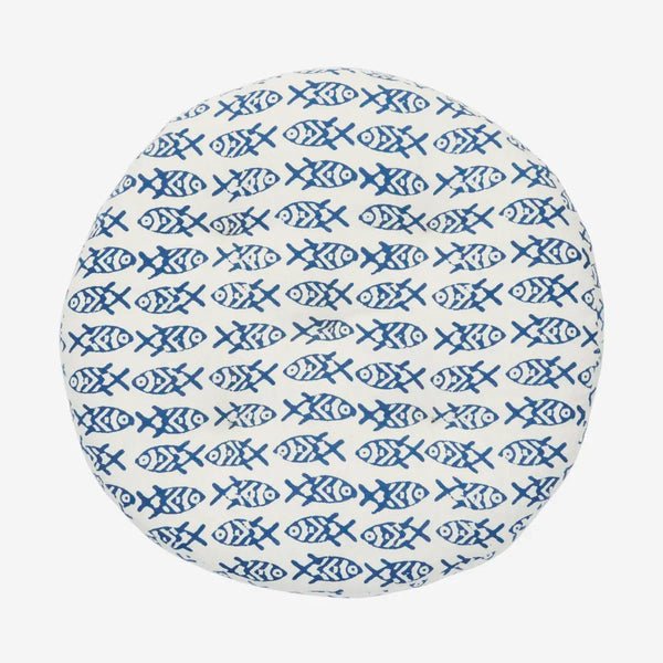 Madam Stoltz - Round Chair Seat Cushion Pad - Off white, blue - RhoolChair & Sofa CushionsMadam StoltzMadam Stoltz - Round Chair Seat Cushion Pad - Off white, blue