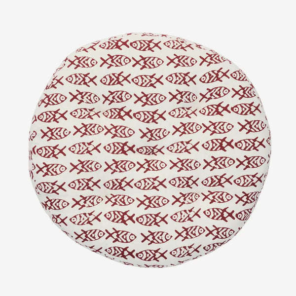 Madam Stoltz - Round Chair Seat Cushion Pad - Off white, maroon - RhoolChair & Sofa CushionsMadam StoltzMadam Stoltz - Round Chair Seat Cushion Pad - Off white, maroon