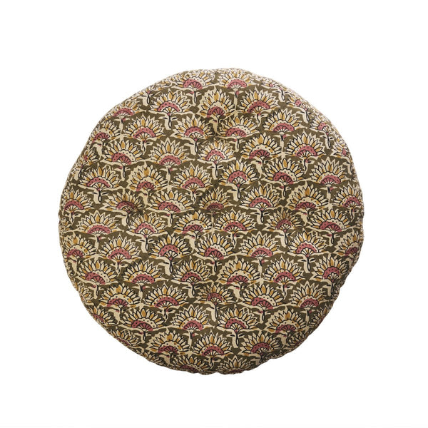Madam Stoltz - Round Chair Seat Cushion Pad - Olive and Rose - RhoolChair & Sofa CushionsMadam StoltzMadam Stoltz - Round Chair Seat Cushion Pad - Olive and Rose