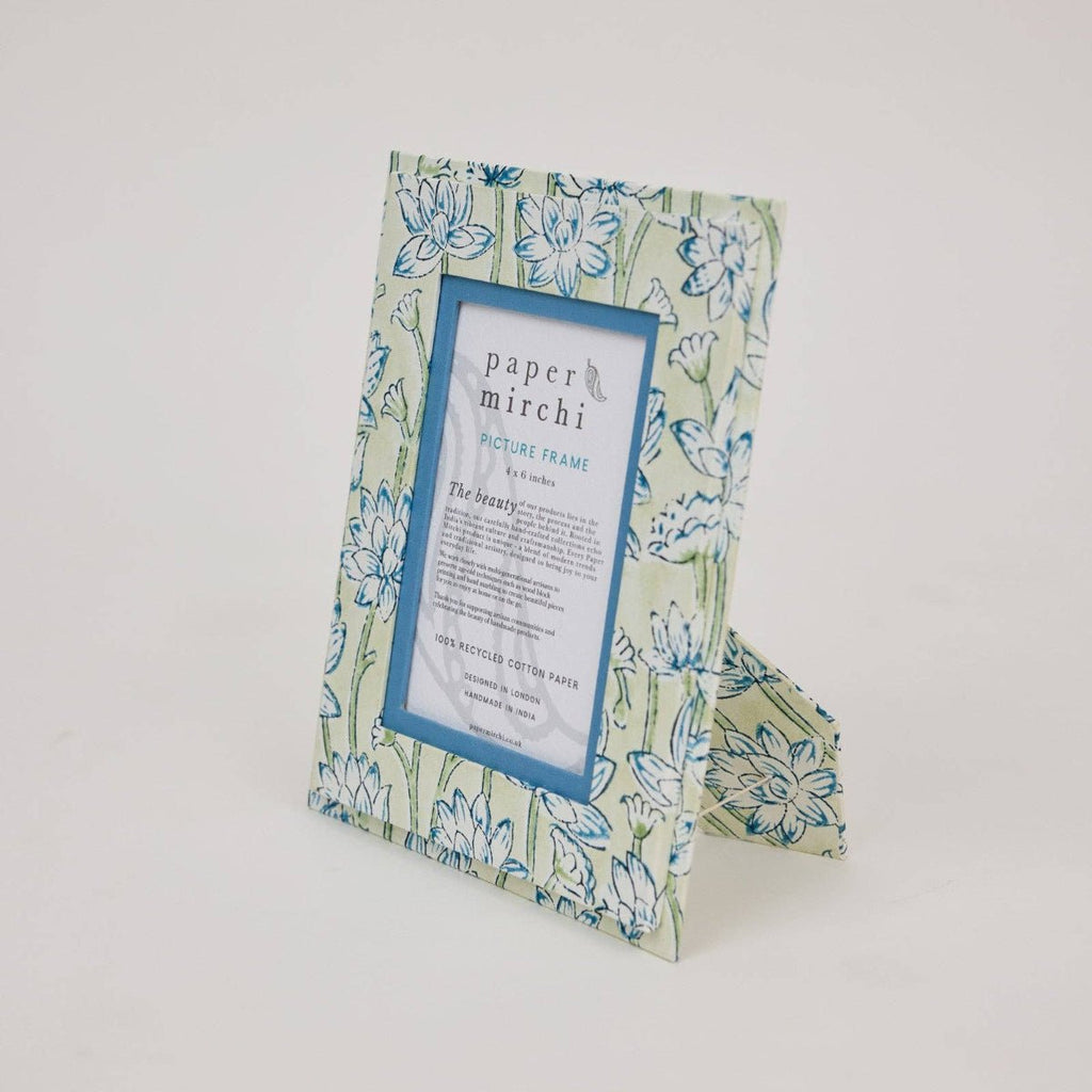 Paper Mirchi Block Printed Photo Frame - Lotus Indigo - RhoolPhoto FramePaper MirchiPaper Mirchi Block Printed Photo Frame - Lotus Indigo
