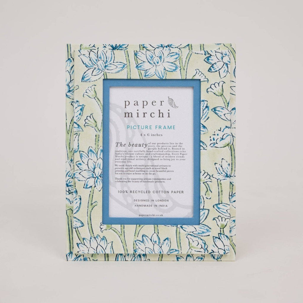 Paper Mirchi Block Printed Photo Frame - Lotus Indigo - RhoolPhoto FramePaper MirchiPaper Mirchi Block Printed Photo Frame - Lotus Indigo