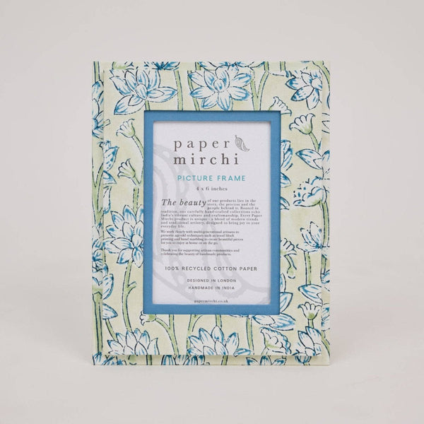 Paper Mirchi Block Printed Photo Frame - Lotus Indigo - RhoolPhoto FramePaper MirchiPaper Mirchi Block Printed Photo Frame - Lotus Indigo