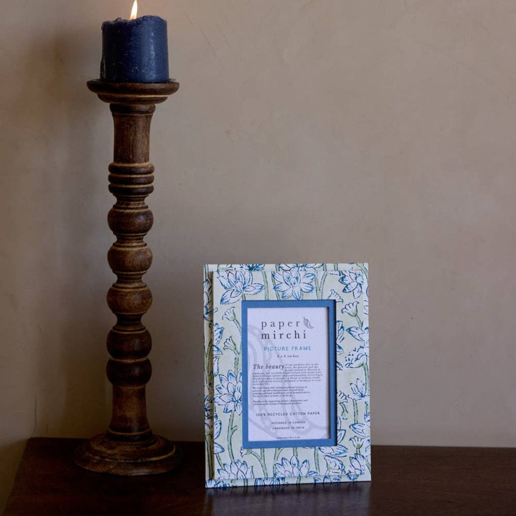 Paper Mirchi Block Printed Photo Frame - Lotus Indigo - RhoolPhoto FramePaper MirchiPaper Mirchi Block Printed Photo Frame - Lotus Indigo