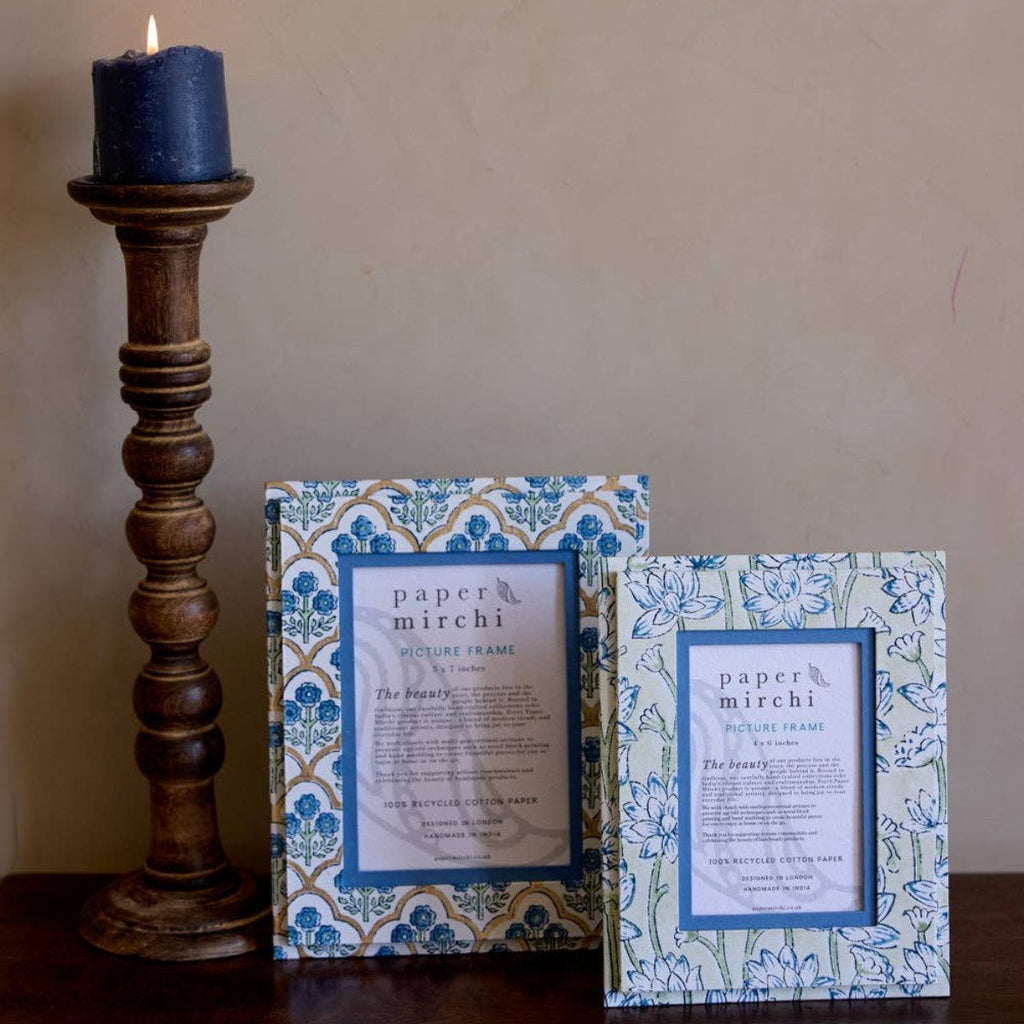 Paper Mirchi Block Printed Photo Frame - Trellis Indigo - RhoolPhoto FramePaper MirchiPaper Mirchi Block Printed Photo Frame - Trellis Indigo