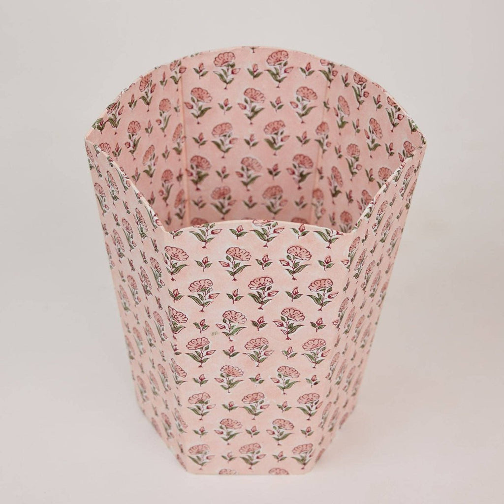 Paper Mirchi Block Printed Waste Paper Basket - Ditsy Floral Blush - RhoolWaste Paper BasketPaper MirchiPaper Mirchi Block Printed Waste Paper Basket - Ditsy Floral Blush