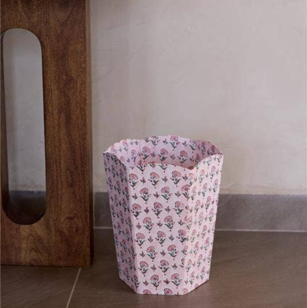 Paper Mirchi Block Printed Waste Paper Basket - Ditsy Floral Blush - RhoolWaste Paper BasketPaper MirchiPaper Mirchi Block Printed Waste Paper Basket - Ditsy Floral Blush