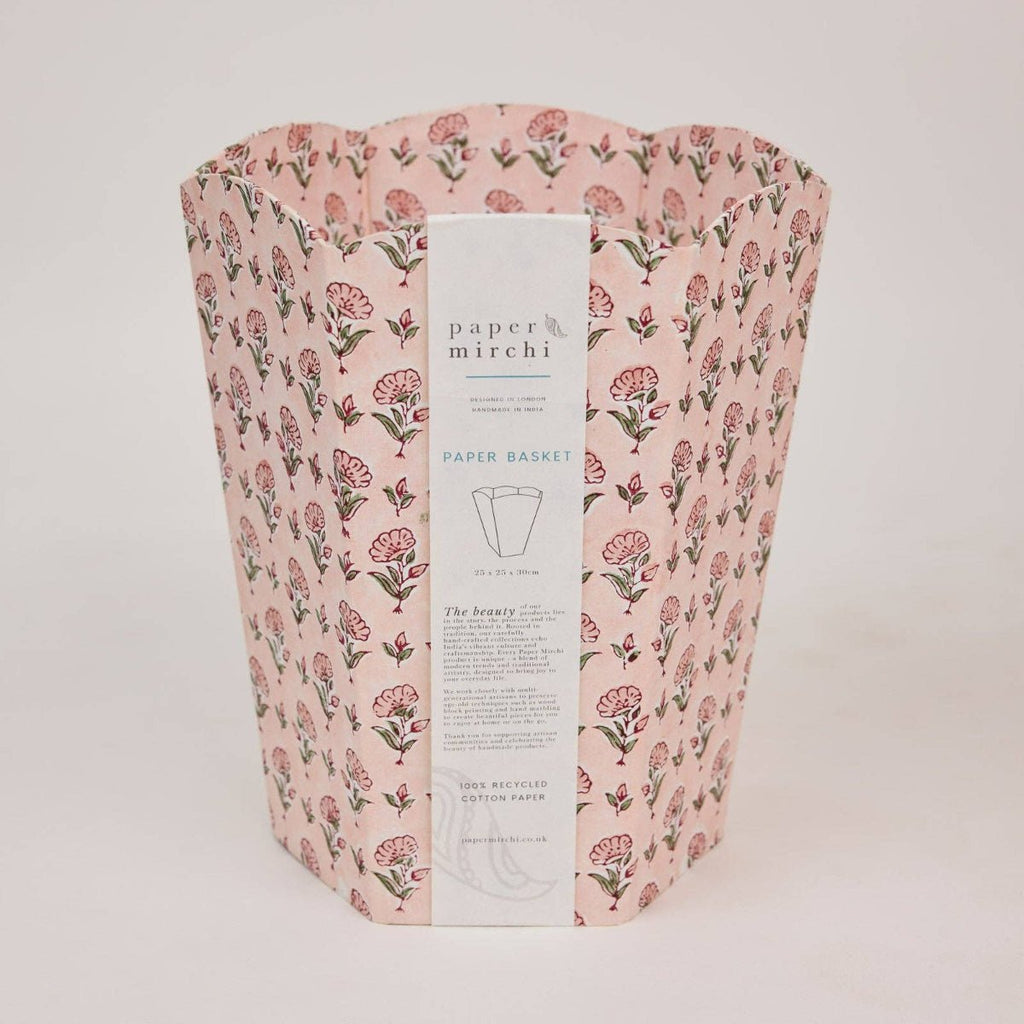 Paper Mirchi Block Printed Waste Paper Basket - Ditsy Floral Blush - RhoolWaste Paper BasketPaper MirchiPaper Mirchi Block Printed Waste Paper Basket - Ditsy Floral Blush