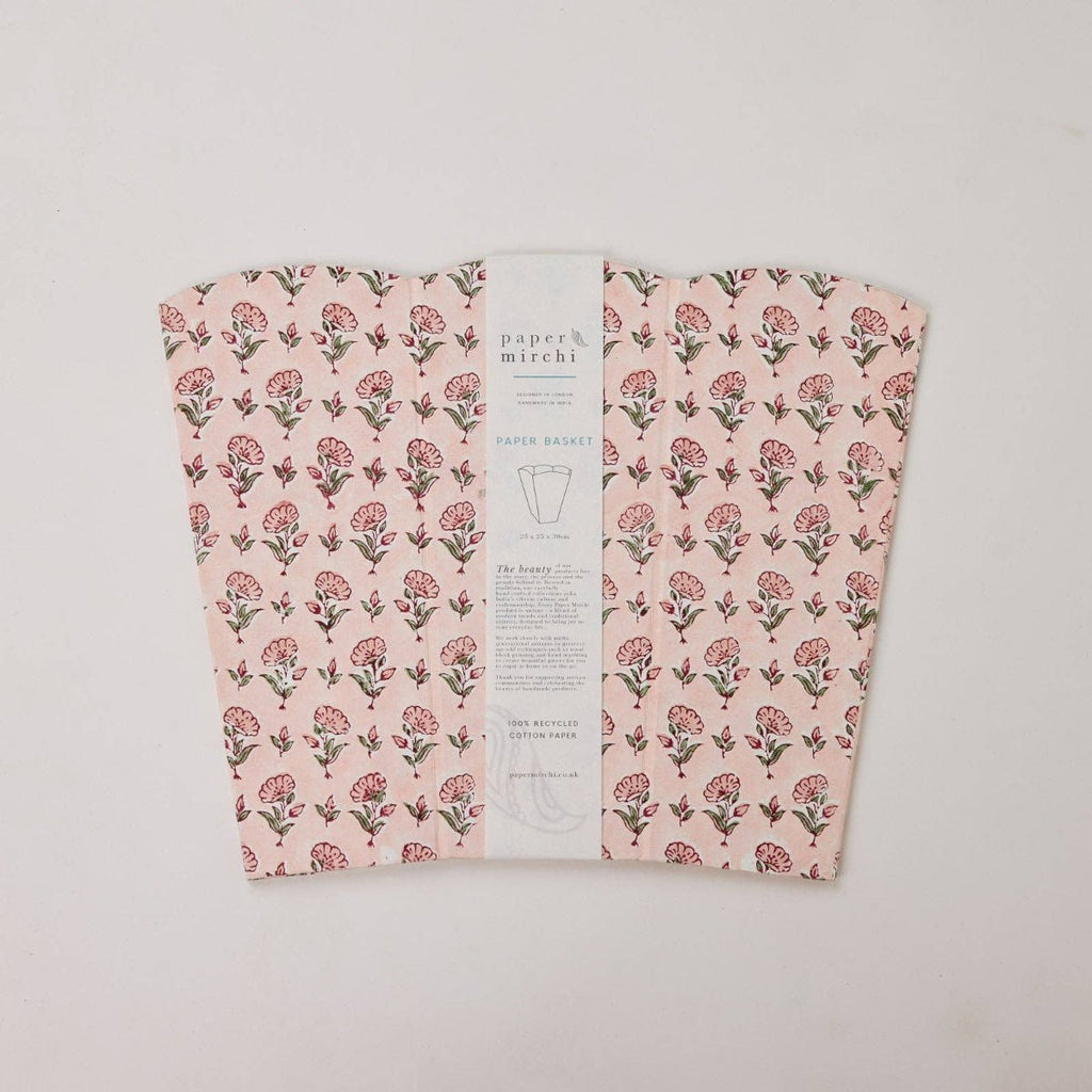 Paper Mirchi Block Printed Waste Paper Basket - Ditsy Floral Blush - RhoolWaste Paper BasketPaper MirchiPaper Mirchi Block Printed Waste Paper Basket - Ditsy Floral Blush