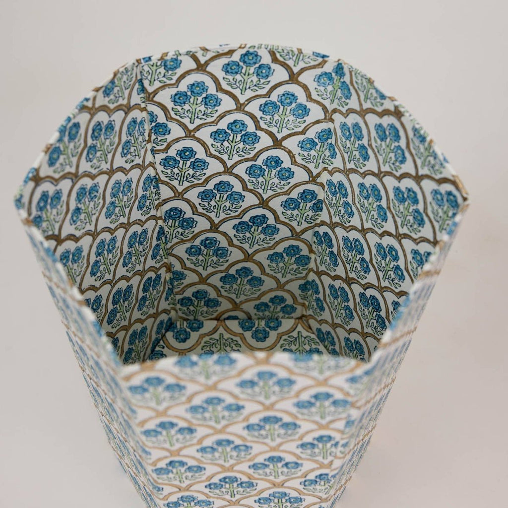Paper Mirchi Block Printed Waste Paper Basket - Trellis Indigo - RhoolWaste Paper BasketPaper MirchiPaper Mirchi Block Printed Waste Paper Basket - Trellis Indigo