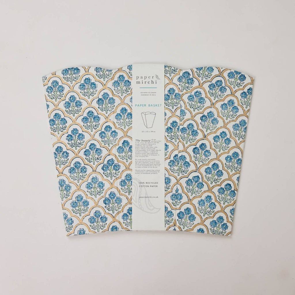 Paper Mirchi Block Printed Waste Paper Basket - Trellis Indigo - RhoolWaste Paper BasketPaper MirchiPaper Mirchi Block Printed Waste Paper Basket - Trellis Indigo