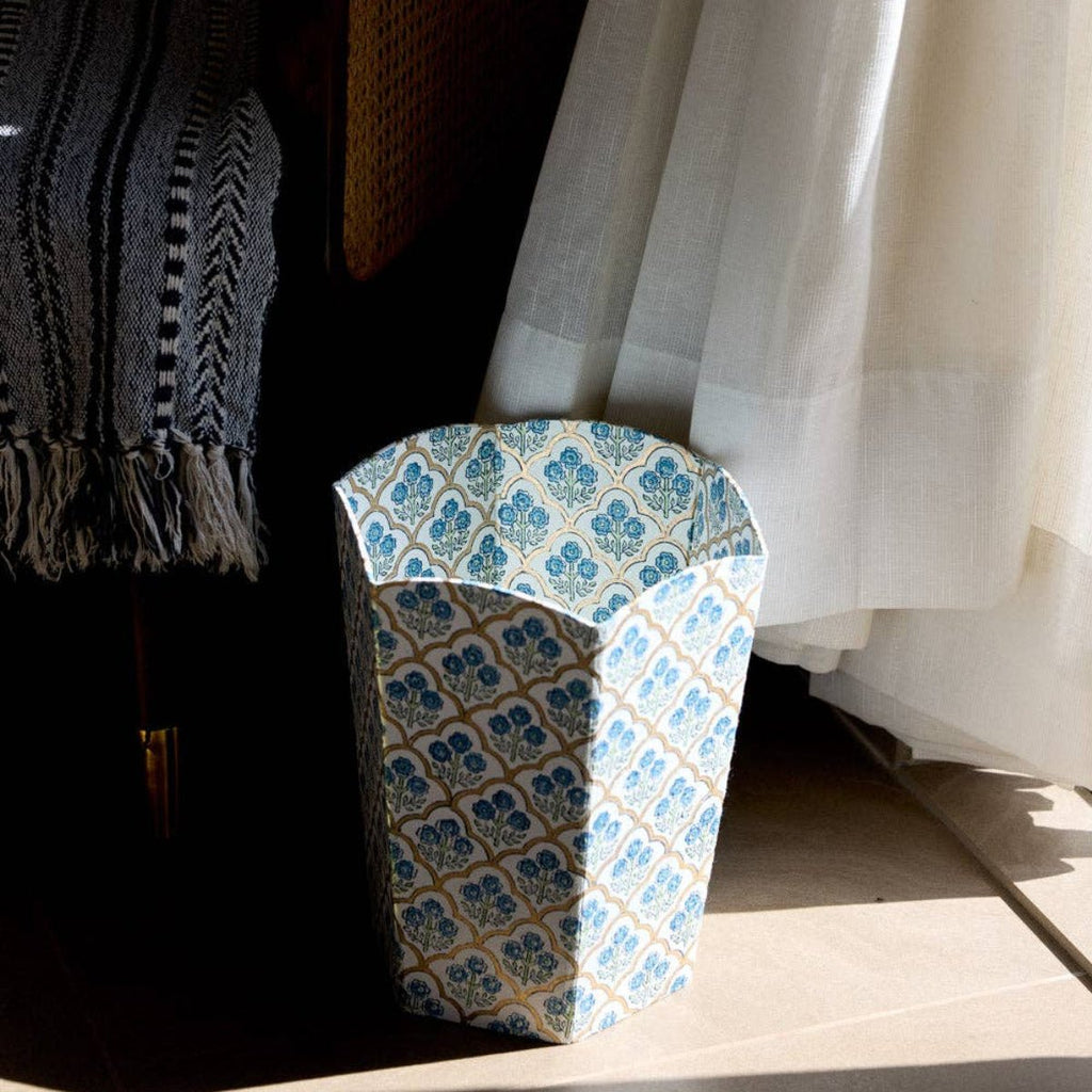 Paper Mirchi Block Printed Waste Paper Basket - Trellis Indigo - RhoolWaste Paper BasketPaper MirchiPaper Mirchi Block Printed Waste Paper Basket - Trellis Indigo