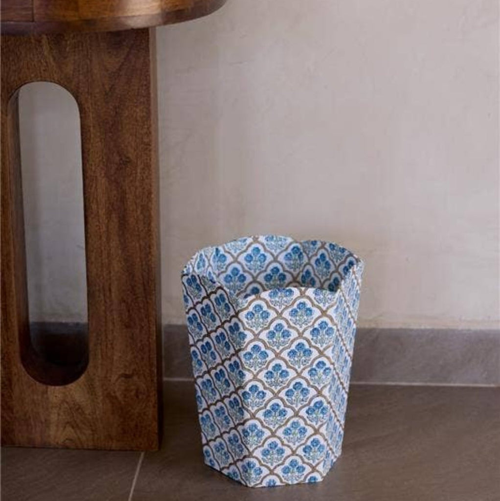 Paper Mirchi Block Printed Waste Paper Basket - Trellis Indigo - RhoolWaste Paper BasketPaper MirchiPaper Mirchi Block Printed Waste Paper Basket - Trellis Indigo