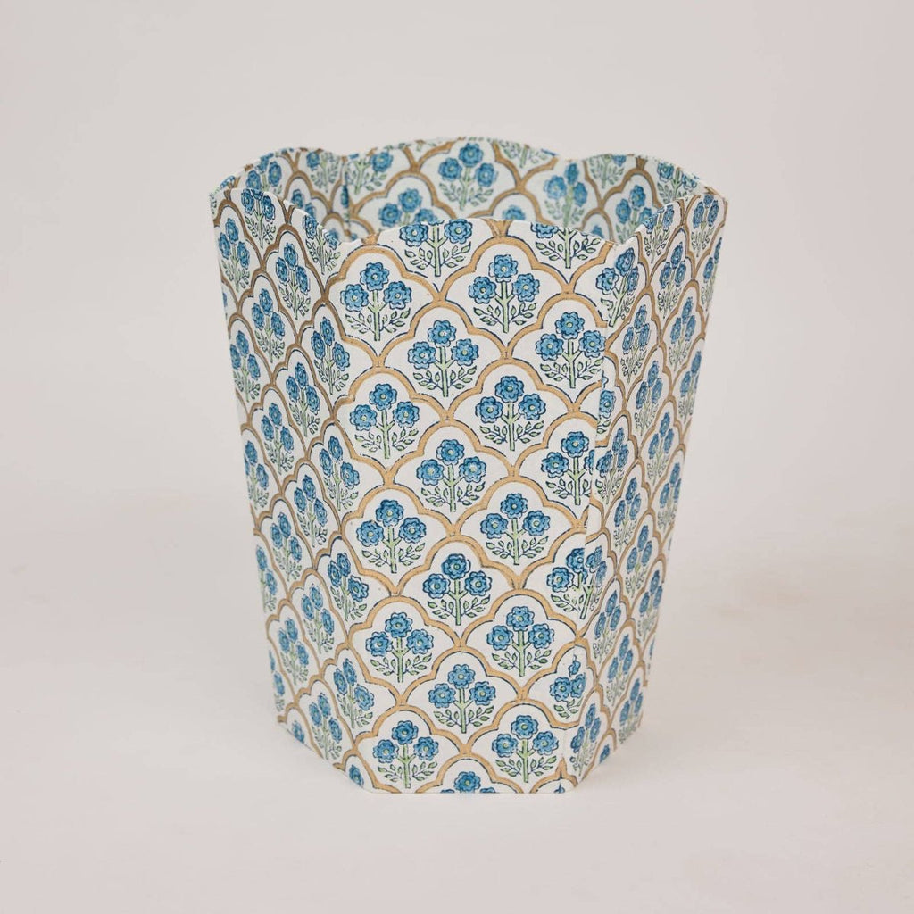 Paper Mirchi Block Printed Waste Paper Basket - Trellis Indigo - RhoolWaste Paper BasketPaper MirchiPaper Mirchi Block Printed Waste Paper Basket - Trellis Indigo