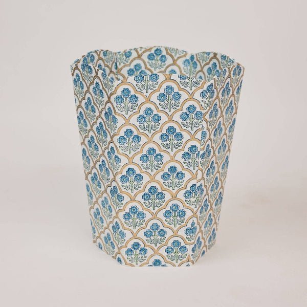 Paper Mirchi Block Printed Waste Paper Basket - Trellis Indigo - RhoolWaste Paper BasketPaper MirchiPaper Mirchi Block Printed Waste Paper Basket - Trellis Indigo