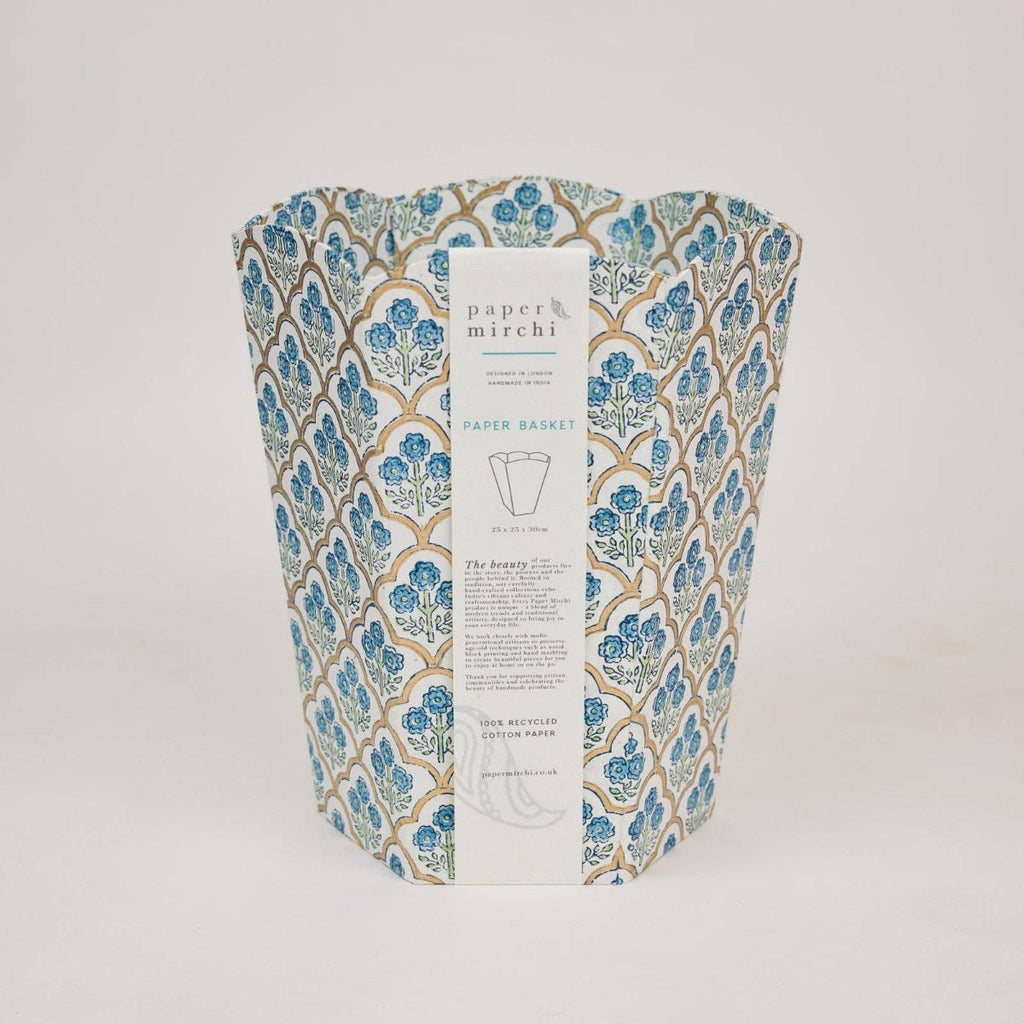 Paper Mirchi Block Printed Waste Paper Basket - Trellis Indigo - RhoolWaste Paper BasketPaper MirchiPaper Mirchi Block Printed Waste Paper Basket - Trellis Indigo