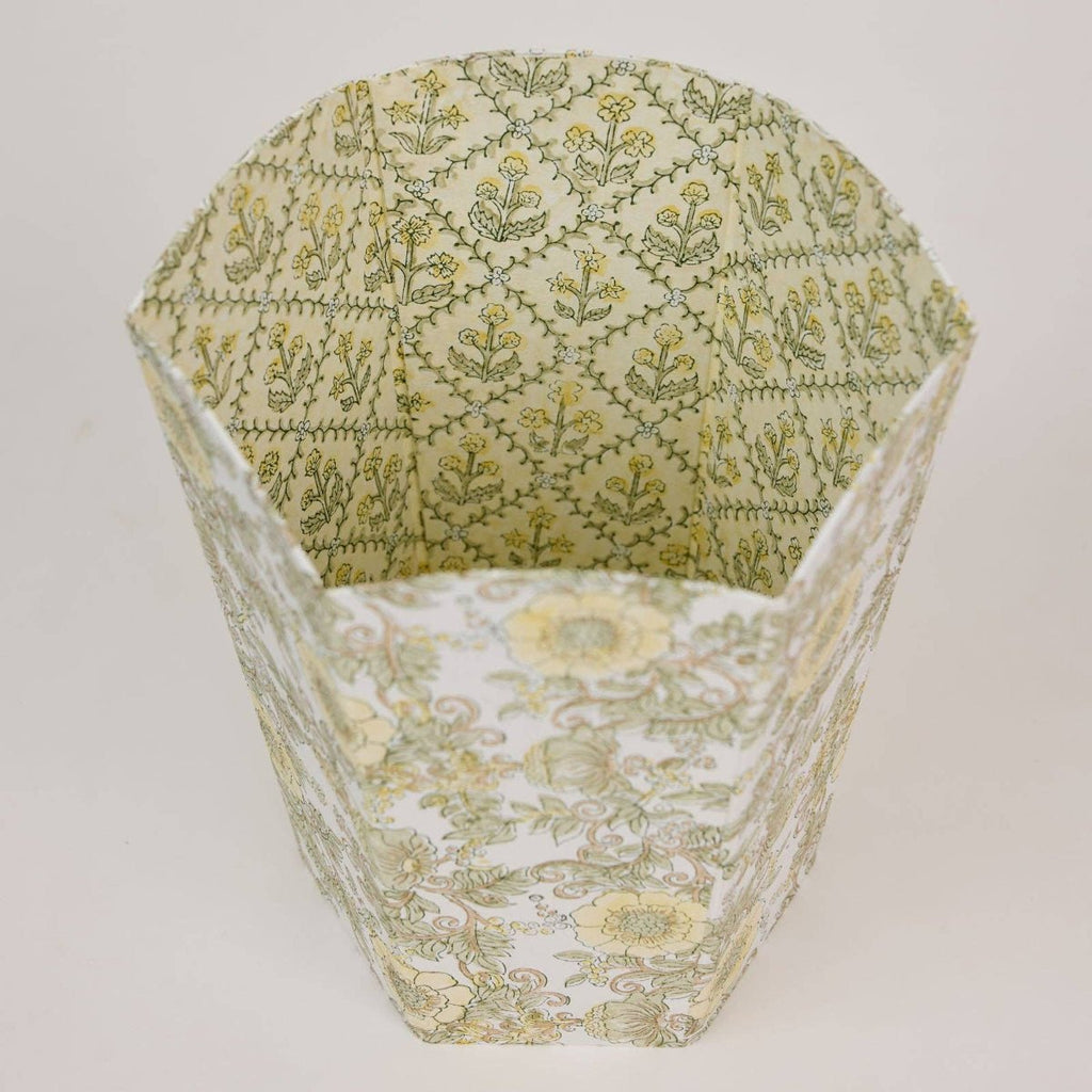 Paper Mirchi Block Printed Waste Paper Basket - Wild Rose Buttercream - RhoolWaste Paper BasketPaper MirchiPaper Mirchi Block Printed Waste Paper Basket - Wild Rose Buttercream