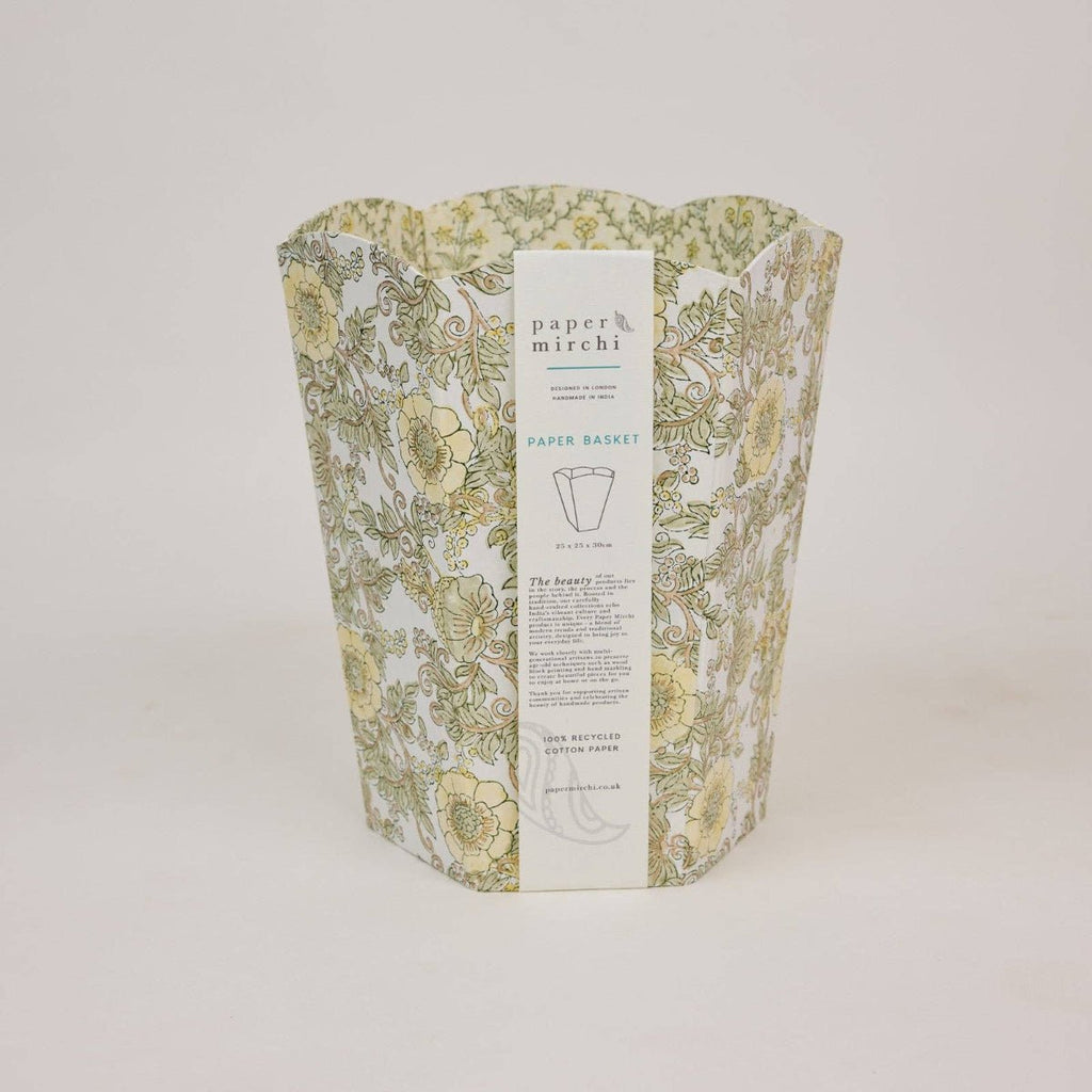 Paper Mirchi Block Printed Waste Paper Basket - Wild Rose Buttercream - RhoolWaste Paper BasketPaper MirchiPaper Mirchi Block Printed Waste Paper Basket - Wild Rose Buttercream