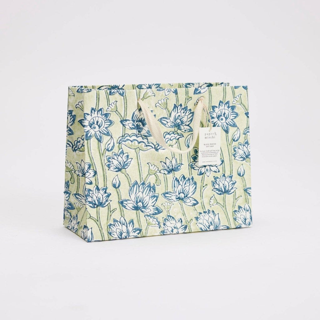 Paper Mirchi Hand Block Printed Gift Bags - Medium - Blue, Pink, Yellow - RhoolGreeting CardPaper MirchiPaper Mirchi Hand Block Printed Gift Bags - Medium - Blue, Pink, Yellow