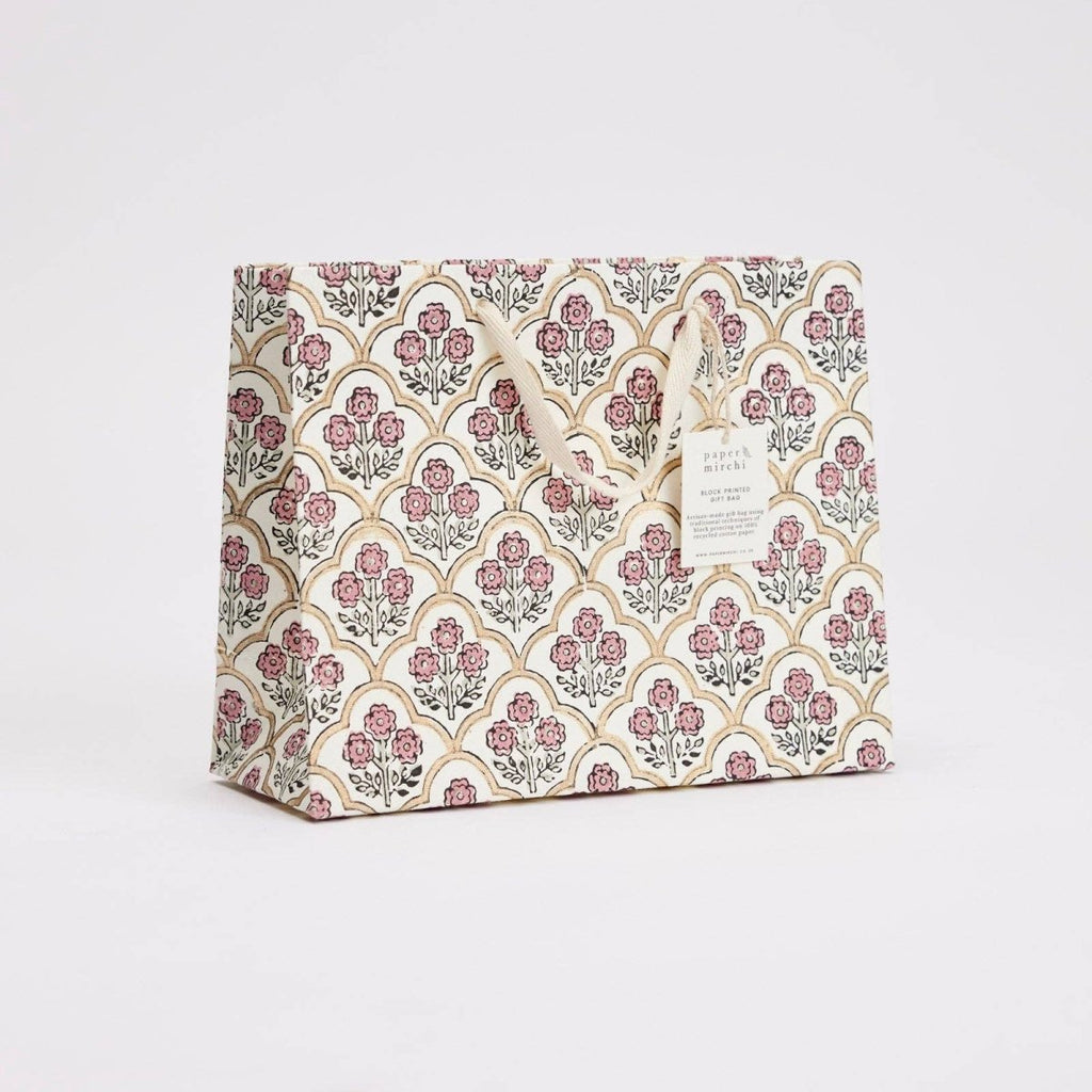 Paper Mirchi Hand Block Printed Gift Bags - Medium - Blue, Pink, Yellow - RhoolGreeting CardPaper MirchiPaper Mirchi Hand Block Printed Gift Bags - Medium - Blue, Pink, Yellow