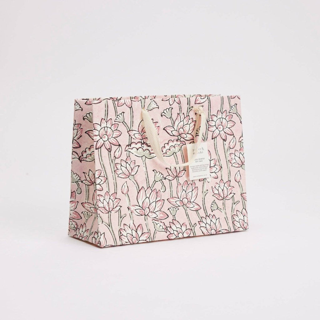 Paper Mirchi Hand Block Printed Gift Bags - Medium - Blue, Pink, Yellow - RhoolGreeting CardPaper MirchiPaper Mirchi Hand Block Printed Gift Bags - Medium - Blue, Pink, Yellow