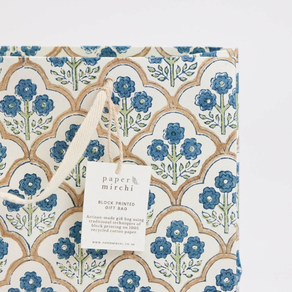 Paper Mirchi Hand Block Printed Gift Bags - Medium - Blue, Pink, Yellow - RhoolGreeting CardPaper MirchiPaper Mirchi Hand Block Printed Gift Bags - Medium - Blue, Pink, Yellow