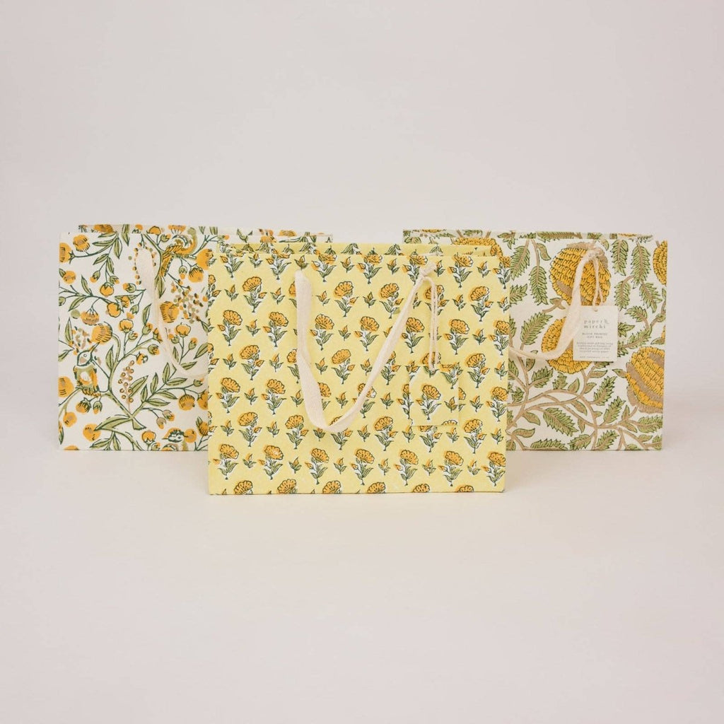 Paper Mirchi Hand Block Printed Gift Bags - Medium - Blue, Pink, Yellow - RhoolGreeting CardPaper MirchiPaper Mirchi Hand Block Printed Gift Bags - Medium - Blue, Pink, Yellow