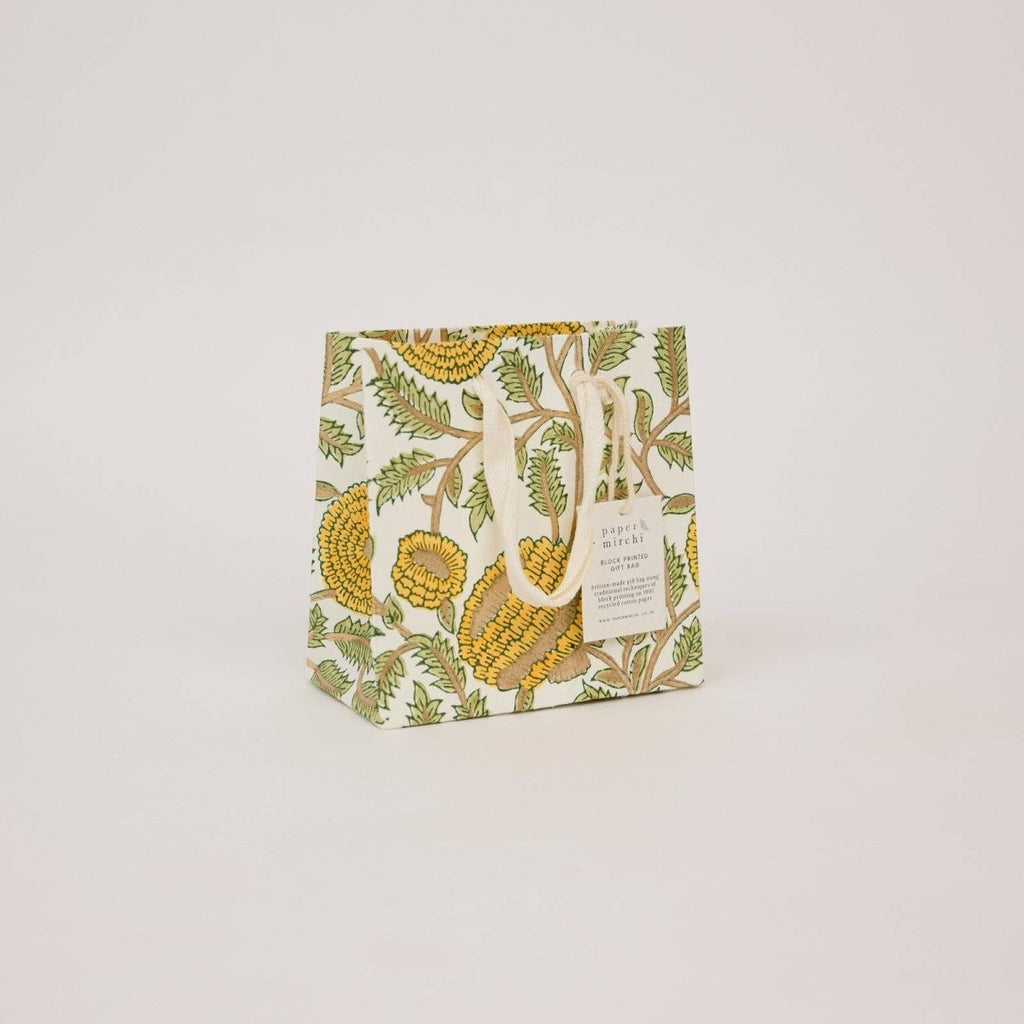 Paper Mirchi Hand Block Printed Gift Bags - Small - Blue, Pink, Yellow - RhoolGreeting CardPaper MirchiPaper Mirchi Hand Block Printed Gift Bags - Small - Blue, Pink, Yellow