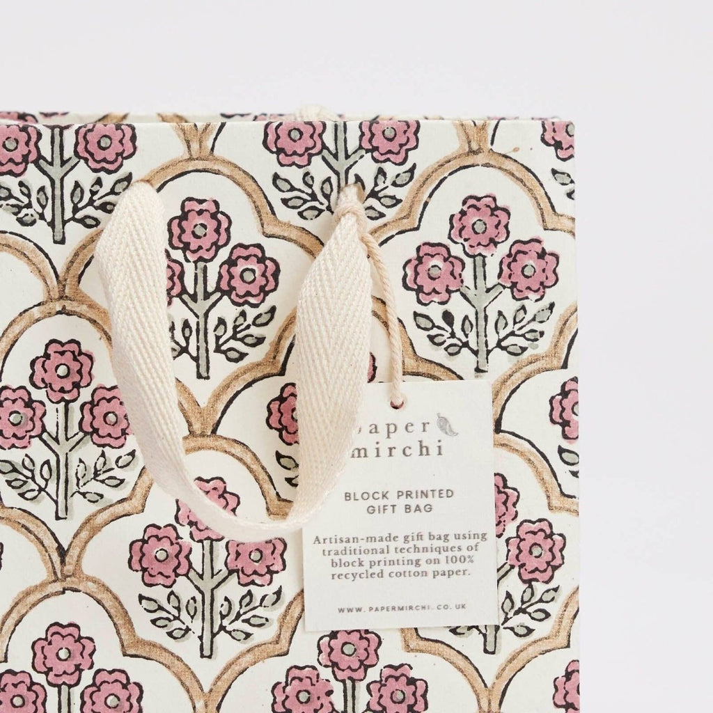 Paper Mirchi Hand Block Printed Gift Bags - Small - Blue, Pink, Yellow - RhoolGreeting CardPaper MirchiPaper Mirchi Hand Block Printed Gift Bags - Small - Blue, Pink, Yellow