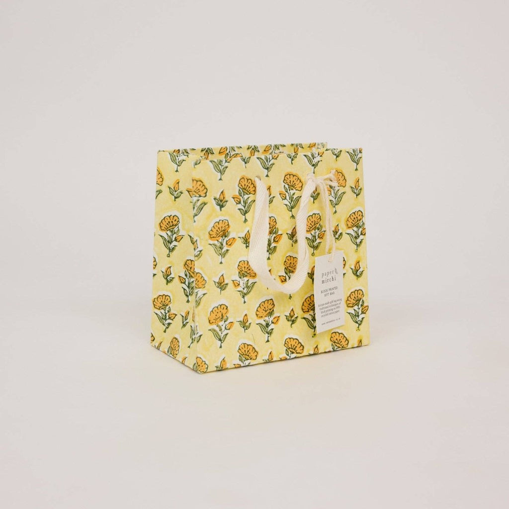 Paper Mirchi Hand Block Printed Gift Bags - Small - Blue, Pink, Yellow - RhoolGreeting CardPaper MirchiPaper Mirchi Hand Block Printed Gift Bags - Small - Blue, Pink, Yellow