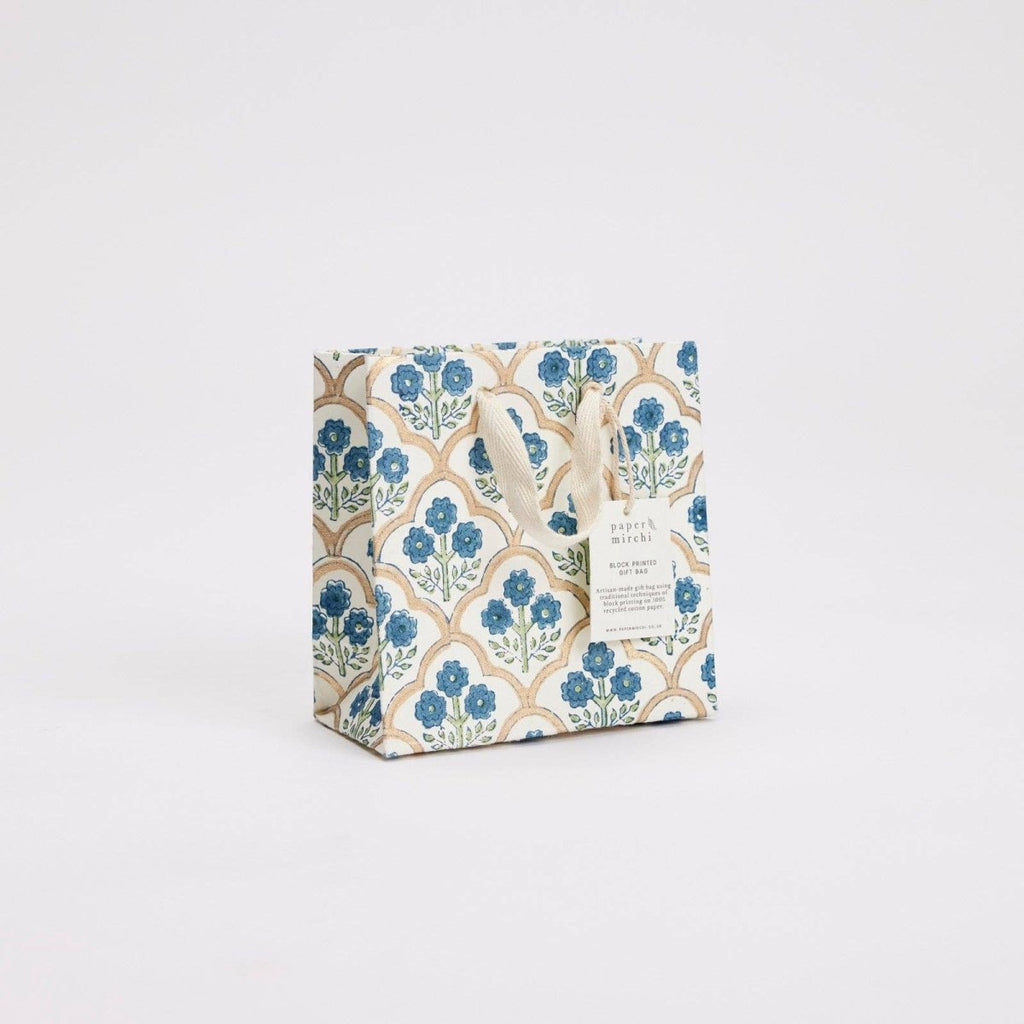 Paper Mirchi Hand Block Printed Gift Bags - Small - Blue, Pink, Yellow - RhoolGreeting CardPaper MirchiPaper Mirchi Hand Block Printed Gift Bags - Small - Blue, Pink, Yellow