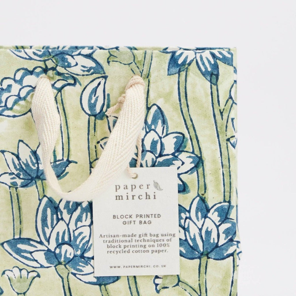 Paper Mirchi Hand Block Printed Gift Bags - Small - Blue, Pink, Yellow - RhoolGreeting CardPaper MirchiPaper Mirchi Hand Block Printed Gift Bags - Small - Blue, Pink, Yellow