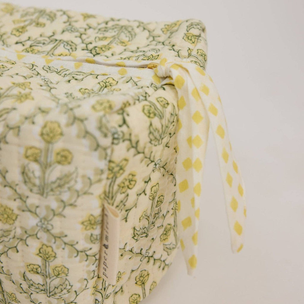 Paper Mirchi Organic Cotton Block Printed Wash Bag - Buttercream Lattice - RhoolWash BagPaper MirchiPaper Mirchi Organic Cotton Block Printed Wash Bag - Buttercream Lattice