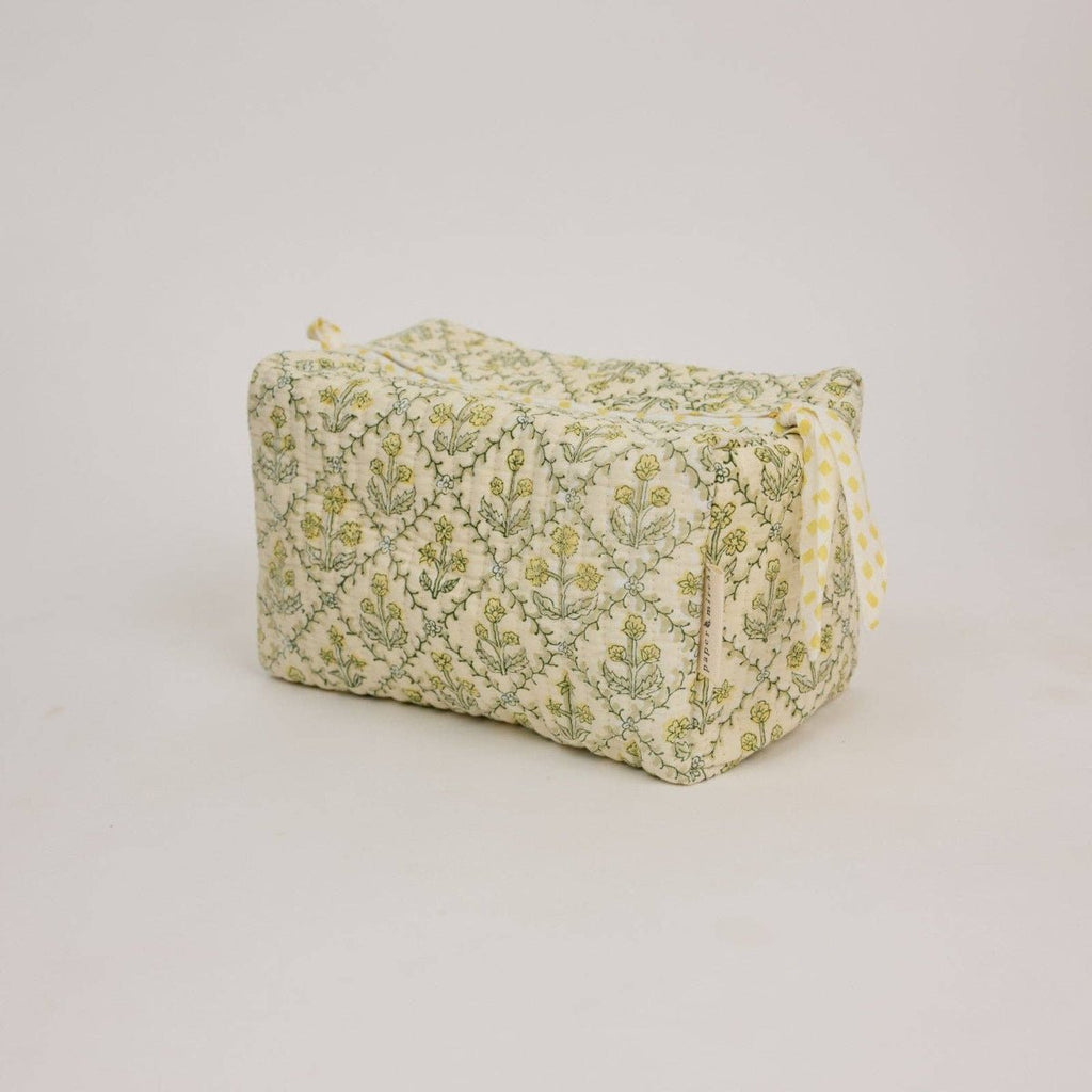 Paper Mirchi Organic Cotton Block Printed Wash Bag - Buttercream Lattice - RhoolWash BagPaper MirchiPaper Mirchi Organic Cotton Block Printed Wash Bag - Buttercream Lattice